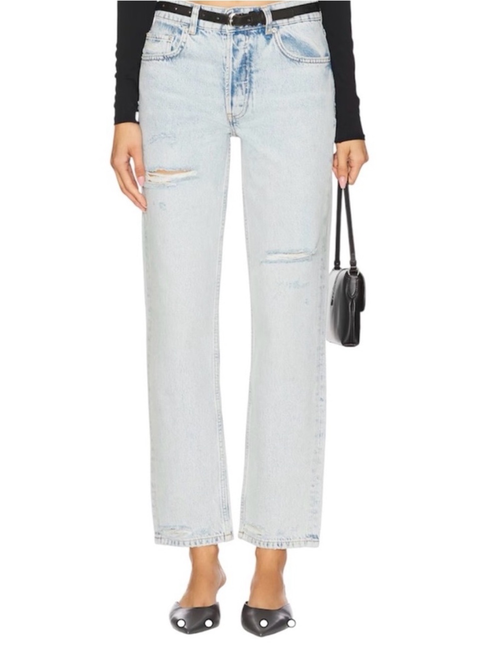 NWT Anine Bing Light Blue Distressed Straight Jeans